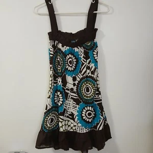 Zara Collection Brown White Blue Geo Floral Sleeveless Mini Dress Small NWT - Picture 1 of 9