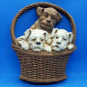 Vintage Wall Hanging Basket of Puppies by Ornawood (like Syroco) Original Label - Picture 1 of 10