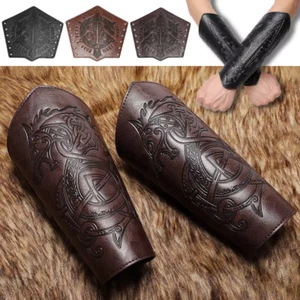 Medieval Leather Wrist Guards Viking Warrior Embossed Gauntlets Knight Arm - Picture 1 of 21