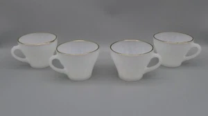 4 tazas remolino de vidrio blanco de leche vintage borde dorado ancla Hocking Fire King vieira - Imagen 1 de 24