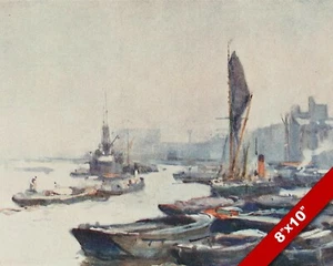 ENVÍOS EN MUELLE EN RÍO THAMES 1900 LONDRES ANTIGUA INGLANDIA ARTE LIENZO IMPRESIÓN - Imagen 1 de 5