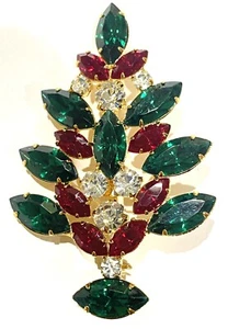 Große signierte Weihnachtsbaumnadel Vintage Strass Brosche - Bild 1 von 3