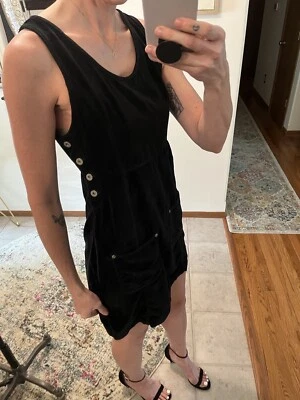 Mini Vestido Bill Blass Jeans Años 90 Terciopelo Negro Botón Lateral Parche Bolsillo Talla S/M Foto 1 de 4