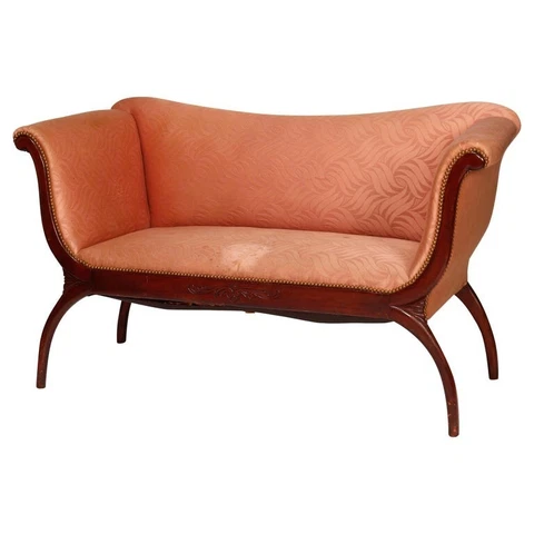 Antique Classical Continental Carved Mahogany Upholstered Settee, Circa 1920 Cover