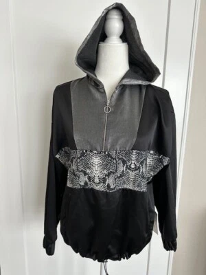 $49,90 новый с Ярлыками ZARA основной черный серебряный рептилии печать атласный пуловер куртка с капюшоном S - Изображение 1 из 4