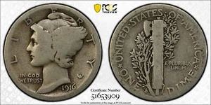 1916-D Mercury Silver Dime 10C PCGS GOOD 04 G4 GD 04 RARE KEY DATE - Picture 1 of 5