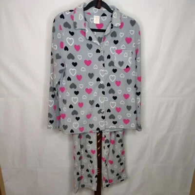 Sonoma Intimates women's M - 2 piece set top & bottom fleece gray with "Hearts" - Image 1 of 4