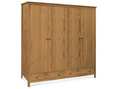 Kleiderschrank Massivholzschrank 4-türiger Schrank TOBINO Kiefer gewachst 4T 2SK - Bild 1 von 2