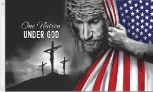 3X5 ONE NATION UNDER GOD JESUS CHRIST CROSS GOD BLESS USA FLAG BANNER GROMMETS - Picture 1 of 3