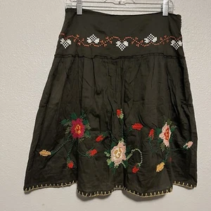 Free People Embroidered Skirt 6 Cotton Faux Cross Stitch Roses Cottagecore Boho - Picture 1 of 10