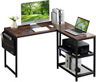 L Shaped Computer Desk with Storage Bag &amp; Reversible Shelves, 47&quot; PC Wooden Tabl