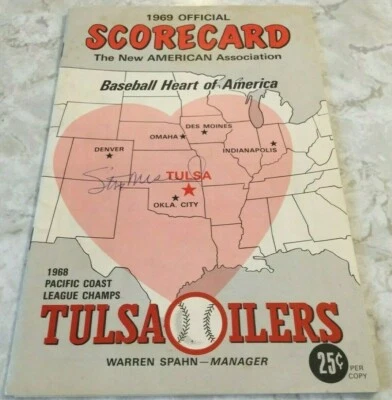 Signed By Stan Musial 1969 Official Scorecard Tulsa Oilers Warren Spahn Mgr  - Image 1 of 4
