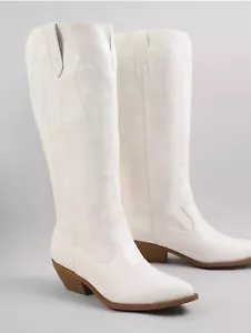 Soda Women Cowboy Western Stitched Heel Boots Pointy Toe ORVILLE White, Size 7.5 - Picture 1 of 3