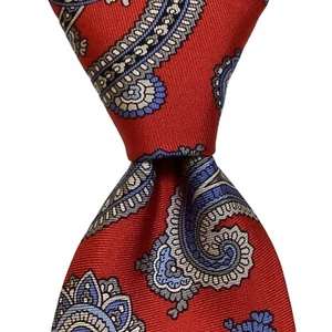 DANIEL CREMIEUX Sevenfold Men's Silk Necktie ITALY Luxury PAISLEY Red/Blue NWT - Picture 1 of 4