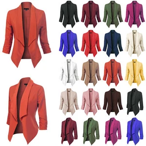 MixMatchy Casual Work Solid Open Front 3/4 Sleeve Blazer Jacket with Plus Size - Picture 1 of 54