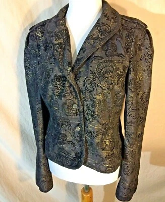 Chaqueta Walter Negra Dorada Elegante Noche Adornada Terciopelo Spandex 12 Foto 1 de 4