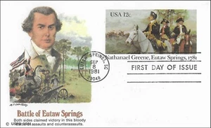 Battle of Eutaw Spring Nathanael Greene Stationary Postal Card USA FDC 1981 - Picture 1 of 2