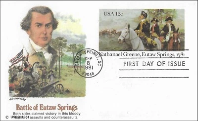 Battle of Eutaw Spring Nathanael Greene Stationary Postal Card USA FDC 1981 - Image 1 of 2