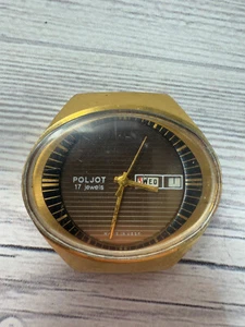 Vintage Poljot Stadium Soviet Mens Mechanic Wristwatch Calendar USSR - Picture 1 of 11