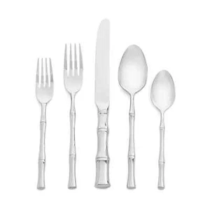 Ricci Argentieri Set Posate Bambù 5 Pezzi Acciaio Inox NUOVO - Foto 1 di 2