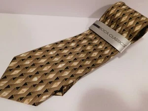 BOCA CLASSICS NWT Men's Gold Black Print Silk Tie - Imagen 1 de 4