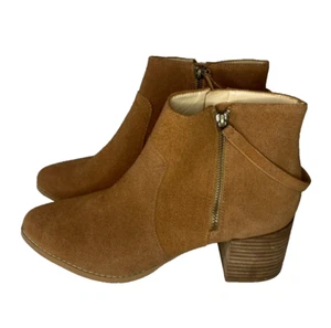 Sole Society Everleigh Chestnut Suede Heeled Zippered Ankle Booties Size 9.5 - Picture 1 of 14