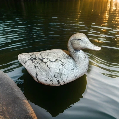 Estatuilla de pato de piedra jaspeada pisapapeles estante cuidador jardín gris negro pesado Foto 1 de 4