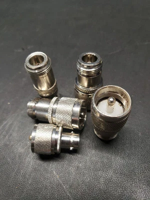 5 Pc UHF Male to N Female, N Female To BNC Male, UHF M To BNC Female. Never Used - Image 1 of 4