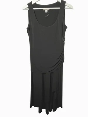 Boston Proper Muse Dress Womens Small Black Maxi Sleeveless Ruched Ruffle Hem Foto 1 de 4