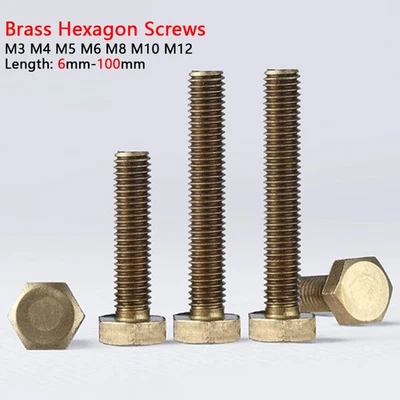 Tornillos de cabeza hexagonal totalmente roscados de latón M3 M4 M5 M6 M8 M10 M12 tornillos hexagonales pernos Foto 1 de 4