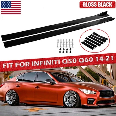 For Infiniti Q50/Q60/Q70 G25 G37 Glossy Black 86.6" Side Skirt Lip Rocker Panel Foto 1 de 4