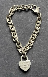 TIFFANY & Co. Heart Padlock Charm Bracelet Silver 925 18cm long - Picture 1 of 7