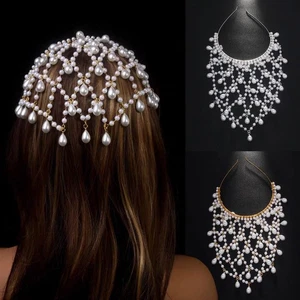 Fascia per capelli elegante in rete imitazione perle accessorio per donna tutte le occasioni - Foto 1 di 20