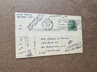 US 1940s Dr CF Pinzka Postal Card (11) +Renown Mathematician  +Math Discussion - Image 1 of 2