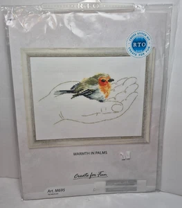 RTO Warmth in Palms Cross Stitch Kit Baby Bird in Hand 6.5" x 3.5" Orange Breast - Picture 1 of 4