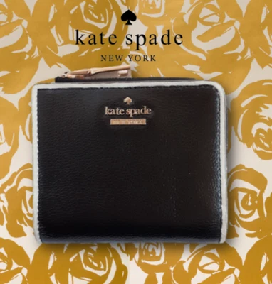 Kate Spade Black Bi-Fold Wallet, Spacy Wht trim Gold logo & zipper Org $55 - Image 1 of 4