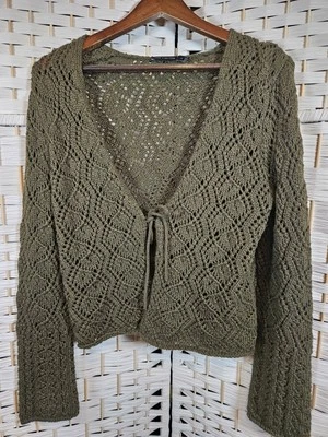 The Limited 女式大号绿色钩针开衫 Cottagecore Goblincore 工作 — 第 1/4 张图片