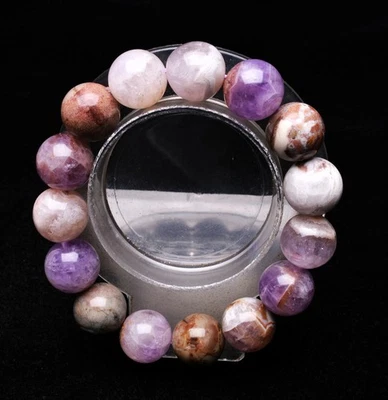 Brazalete Brazalete 14,8 mm Natural Sueño Púrpura Amatista y Cristal Ágata Hecho a Mano Foto 1 de 4