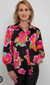 NWT CINDY & SAMI Sz 14 Lou Lou Black Floral Satin Blouse Top - Picture 1 of 6