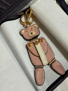 PRADA Keychain Key Ring Bear Saffiano Leather Orchidea W/Box Ribbon 132514K Auth - Picture 1 of 8