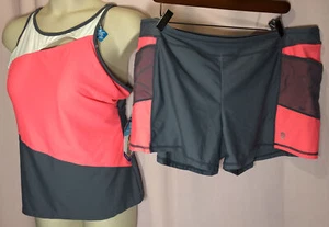 New with Tag Grey Pink XXL 2PC Tankini Top Shorts Swimsuit bathing suit P29 - Picture 1 of 12