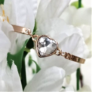 Loving Bracelet Chained Heart White Stone 2 Bows & Chain Adjustable Lobster Claw - Picture 1 of 5