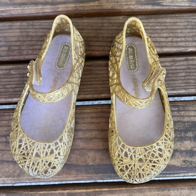 Mini Melissa + Campana Gold Glitter Zig Zag Mary Jane Shoes Toddler Girls Size 9 - Image 1 of 4