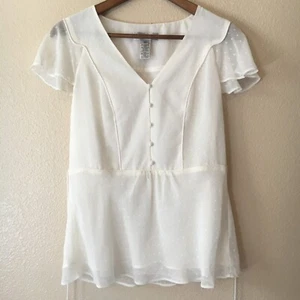 Ivory Babydoll Top 10P Blouse Sheer Fairycore Swiss Dot Victorian Nine West - Picture 1 of 6