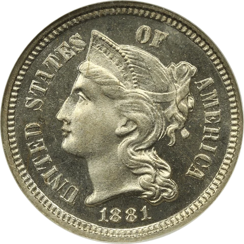 1881  Three Cent Nickel 3CN, NGC PF 66 CAMEO Cover