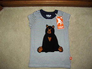 NWT Wild Republic Animal Brown Bear Shirt Top Blue Stripe Cotton Girls Size 4 - Picture 1 of 9