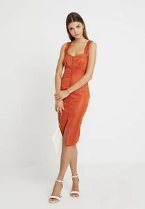 Missguided Womens Midi Dress Sz 12 Burnt Orange Strappy Ruffles Summer Event NWT - Picture 1 of 24