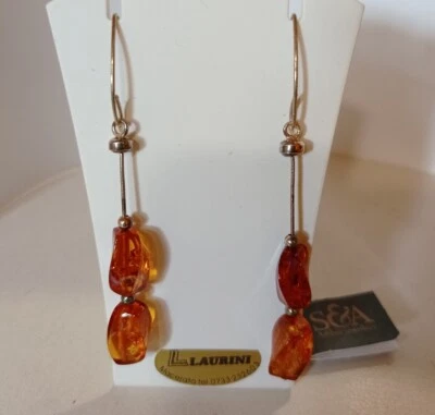 ORECCHINI  S&A   SF384E     AMBRA  e  argento  925 mm  - Immagine 1 di 3