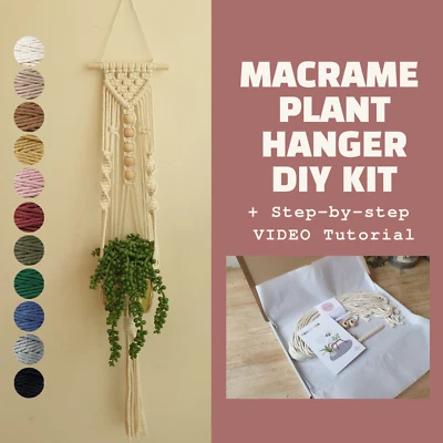FACILE KIT FAI DA TE appendiapiante Macrame #10 per principianti con idee regalo istruzioni - Immagine 1 di 4