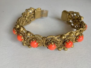 Lovely vintage antique Czech deco filigree faux coral tassel bracelet - Picture 1 of 20
